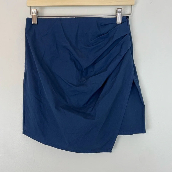Monrow Top and Skirt Set Twist Front Cotton Poplin French Navy Small Classic - Picture 3 of 6
